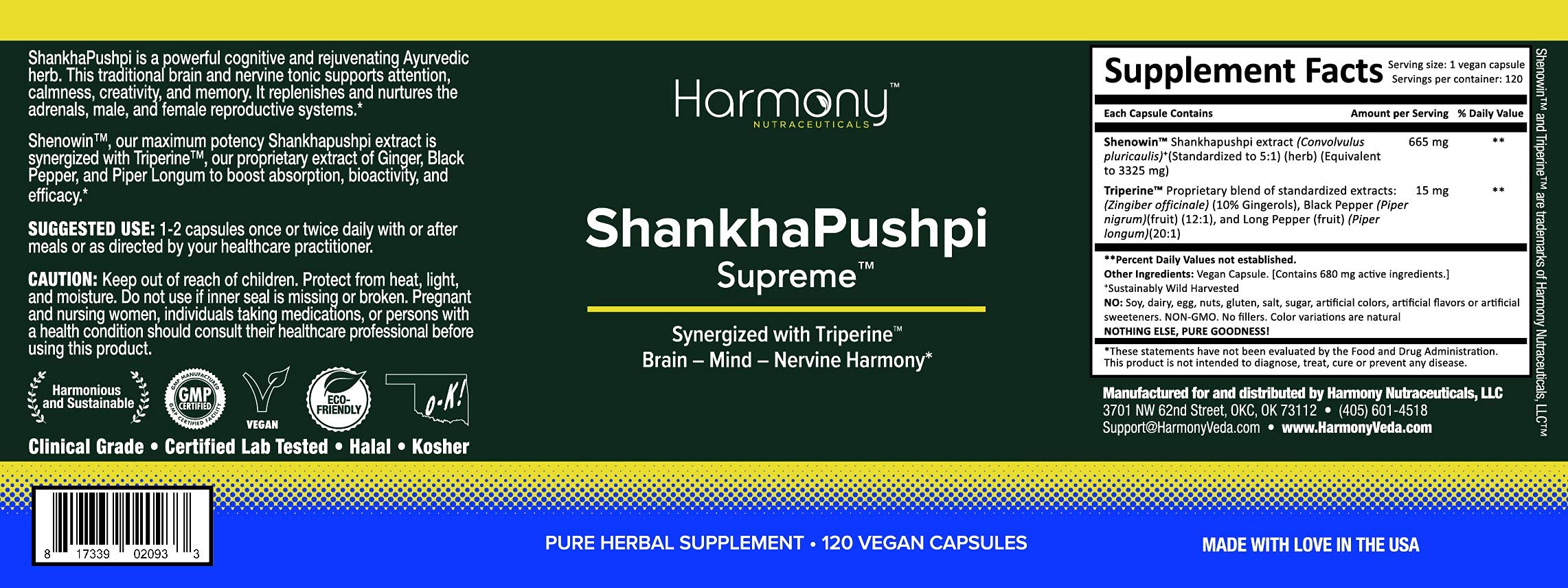 Close-up of Harmony Nutraceuticals ShankhaPushpi Vegan Capsules