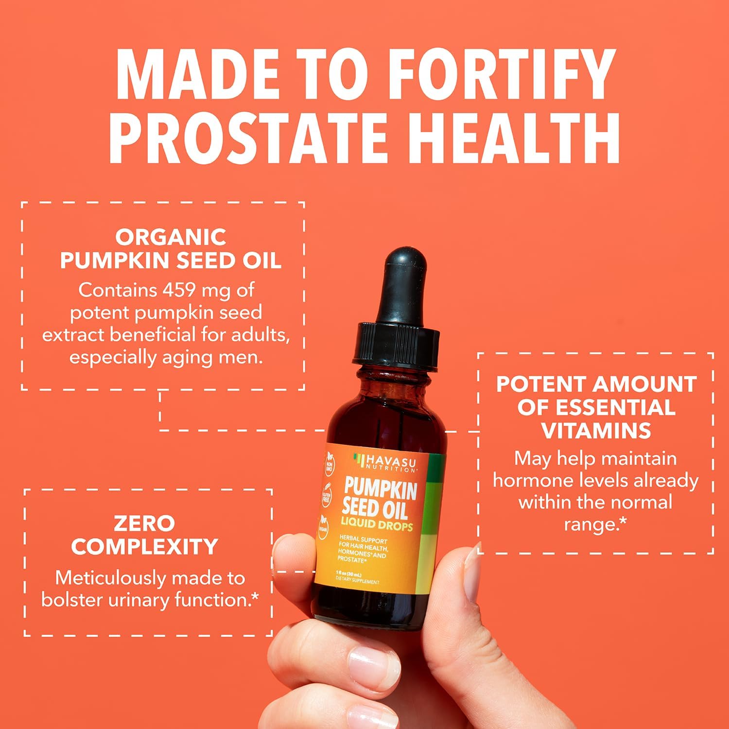 Close-up of HAVASU NUTRITION Organic Pumpkin Seed Oil drops