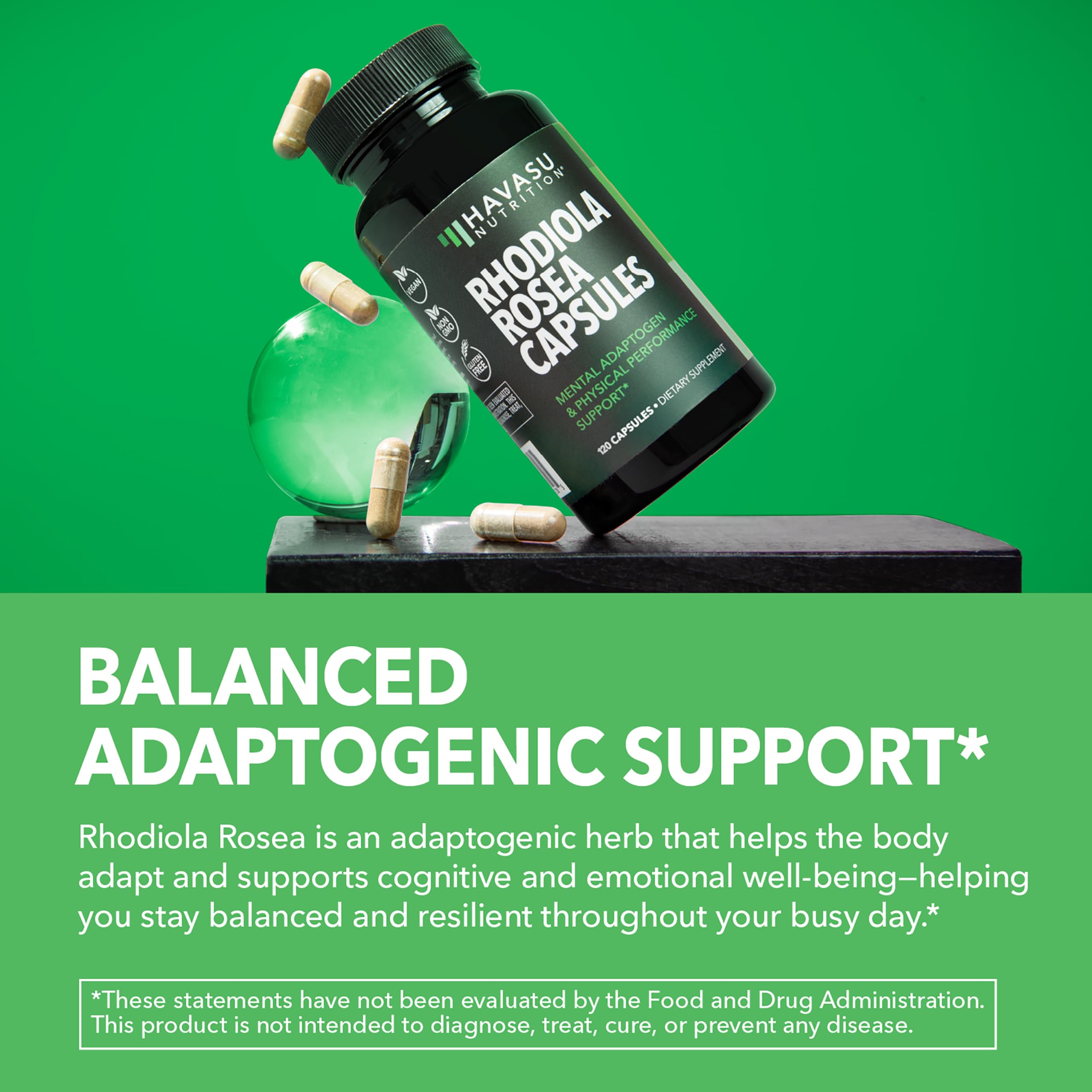 Close-up of HAVASU NUTRITION Rhodiola Rosea Extract capsules