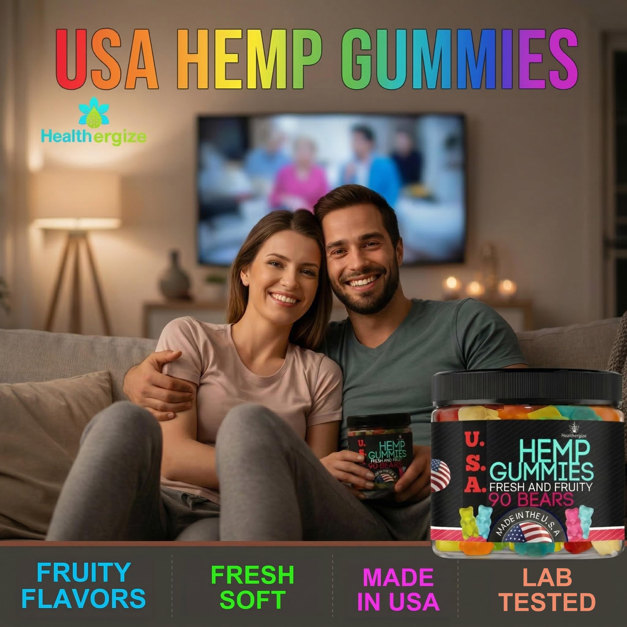 Close-up of Healthergize Hemp Gummies assorted flavours
