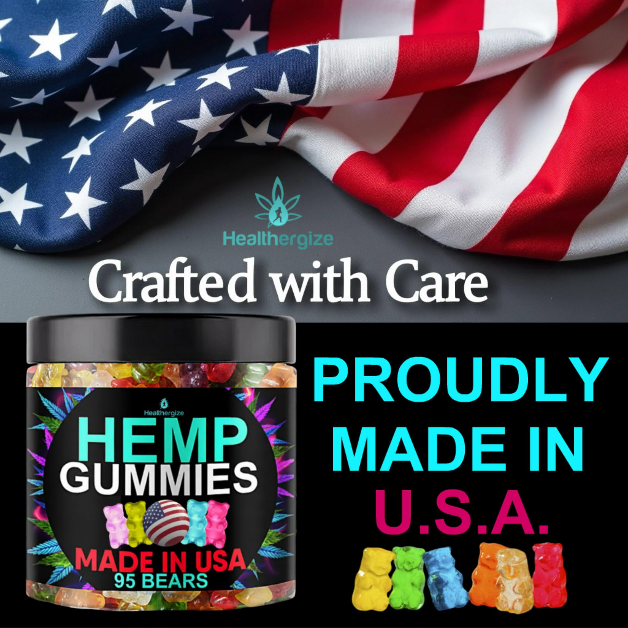 Close-up of Healthergize Hemp Gummies in assorted flavours