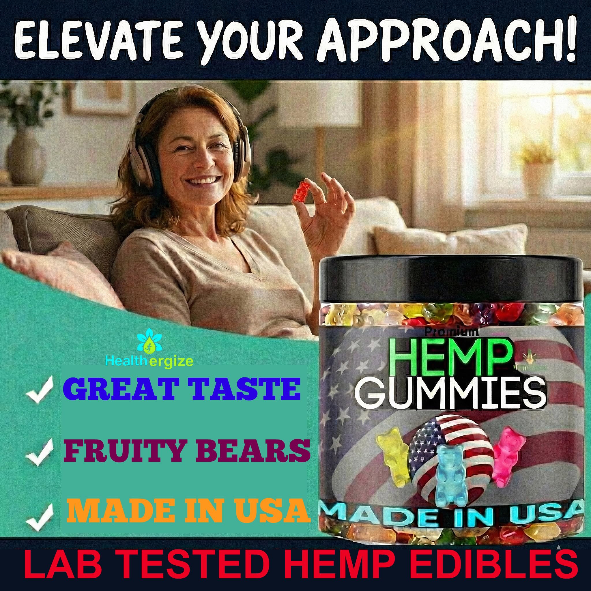 Close-up of Healthergize Hemp Oil Gummies showing gummy texture