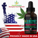 Close-up of Healthergize Hemp Seed Oil bottle