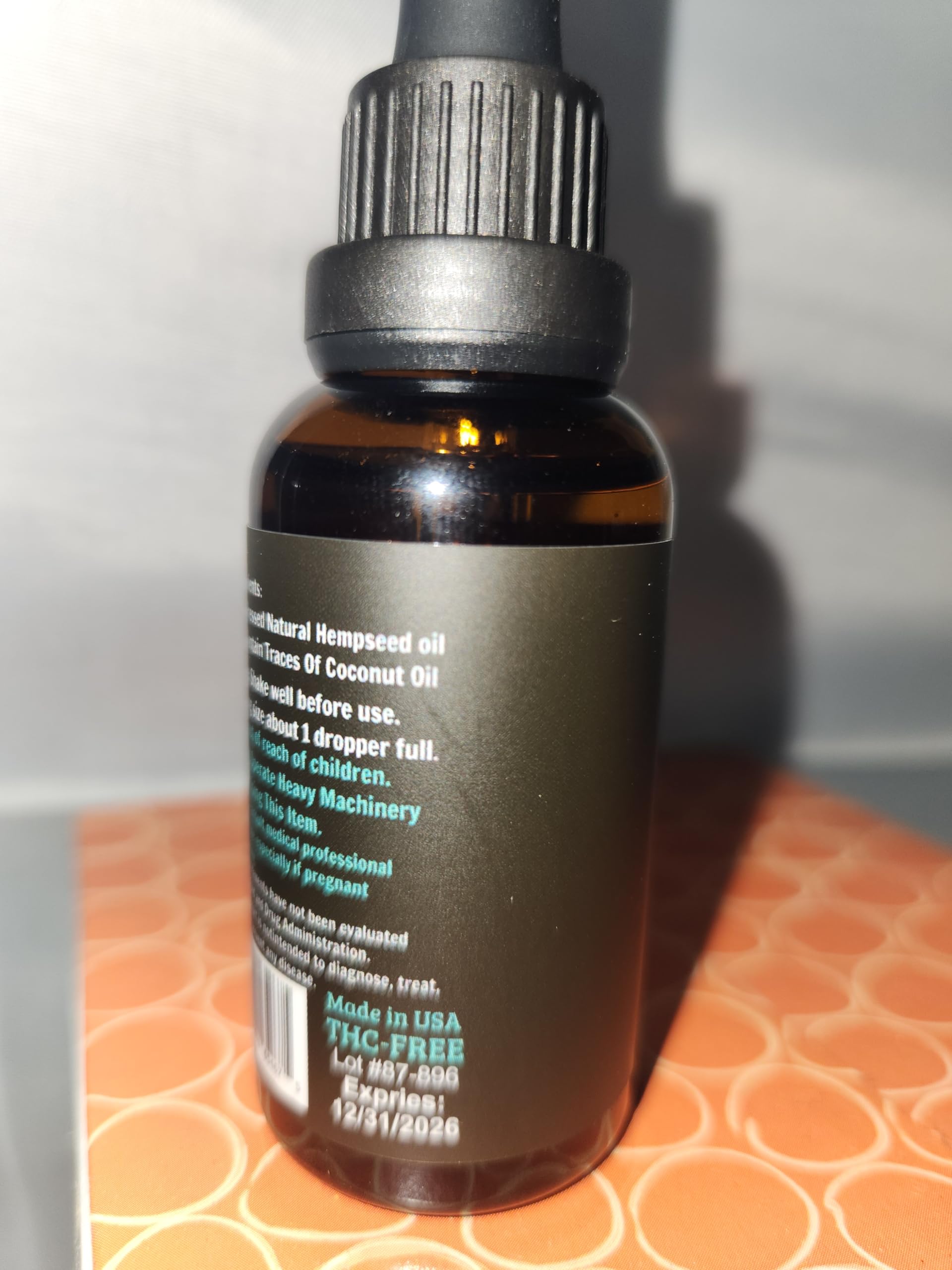 Close-up of Healthergize Hemp Seed Oil label