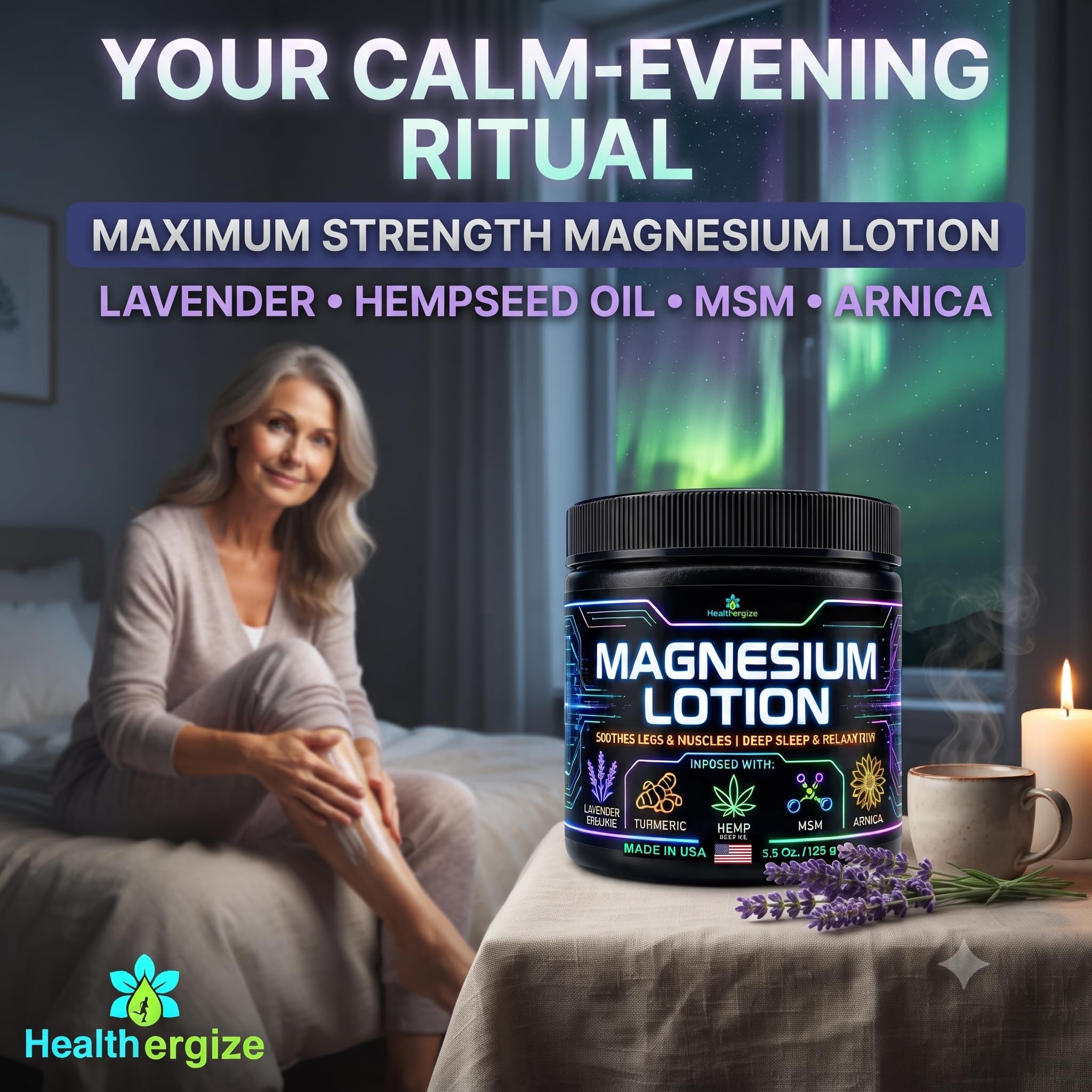 Close-up of Healthergize Magnesium Lotion texture on skin