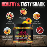 Close-up of Healthergize Peach Hemp Gummies showing individual gummies