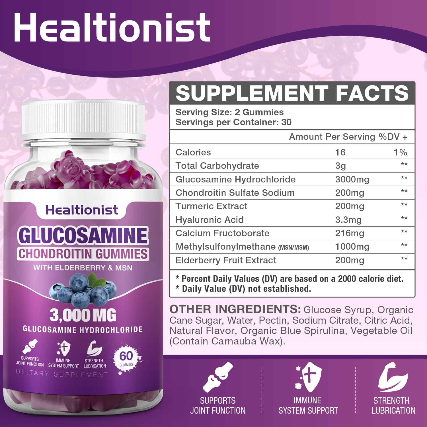 Close-up of Healtionist Glucosamine Chondroitin Gummies showing gummy texture
