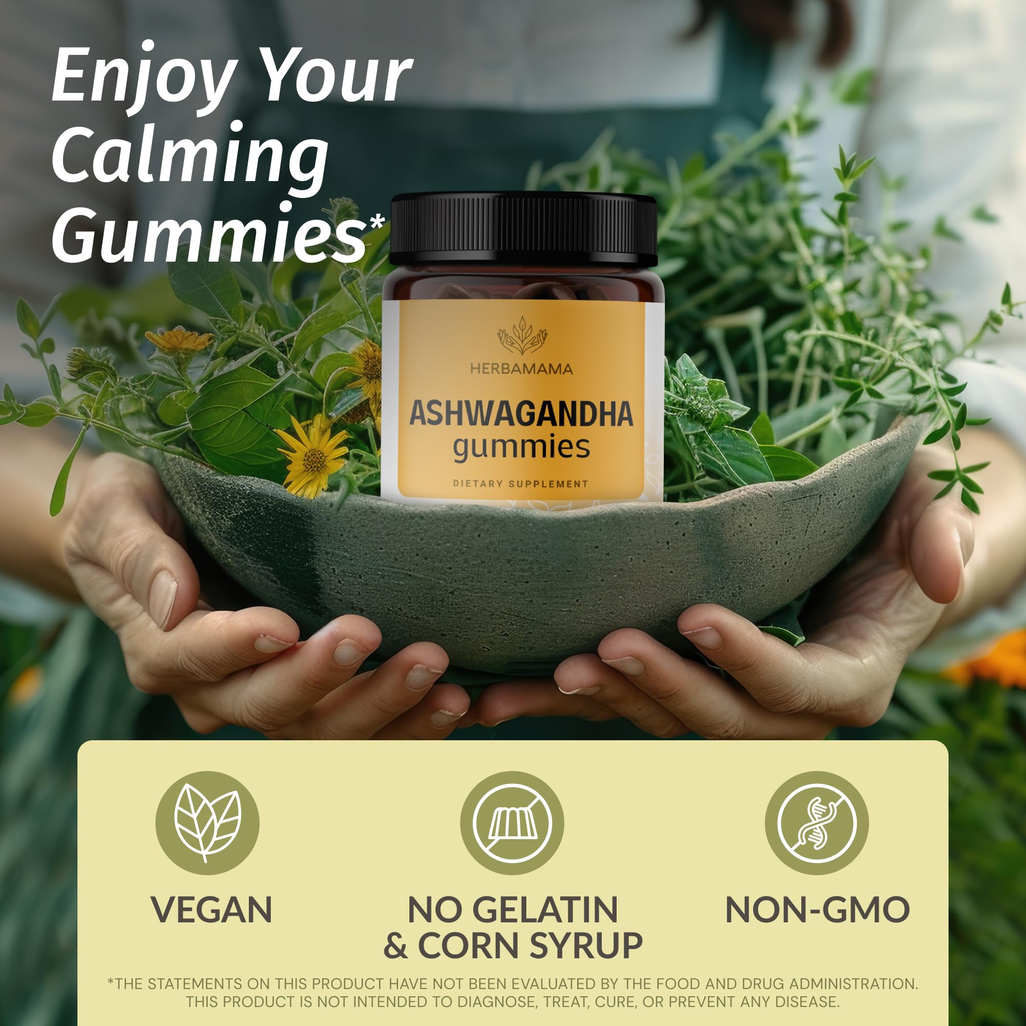 Close-up of HERBAMAMA Ashwagandha gummies showing texture
