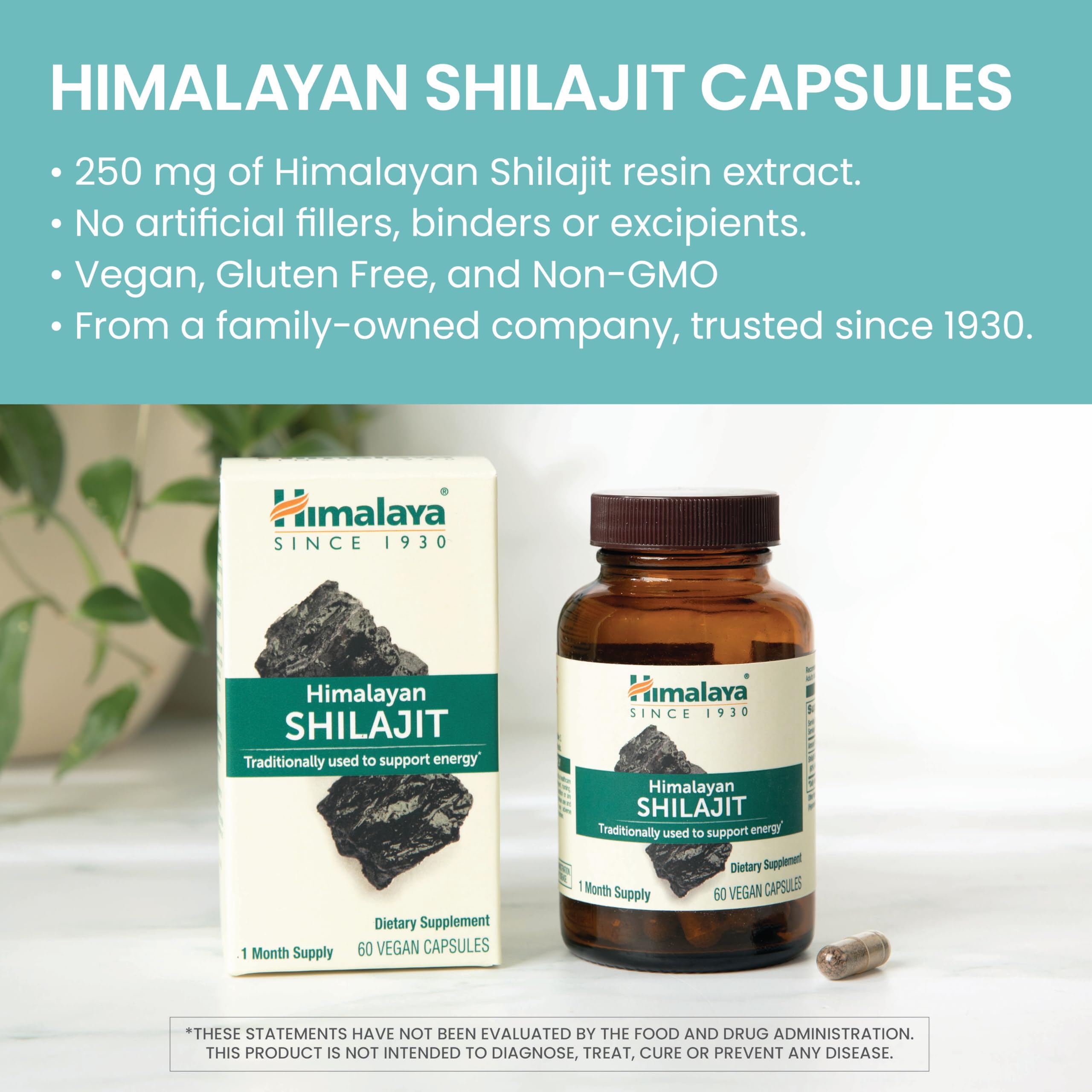 Close-up of Himalaya Shilajit Capsules showing the vegan capsule