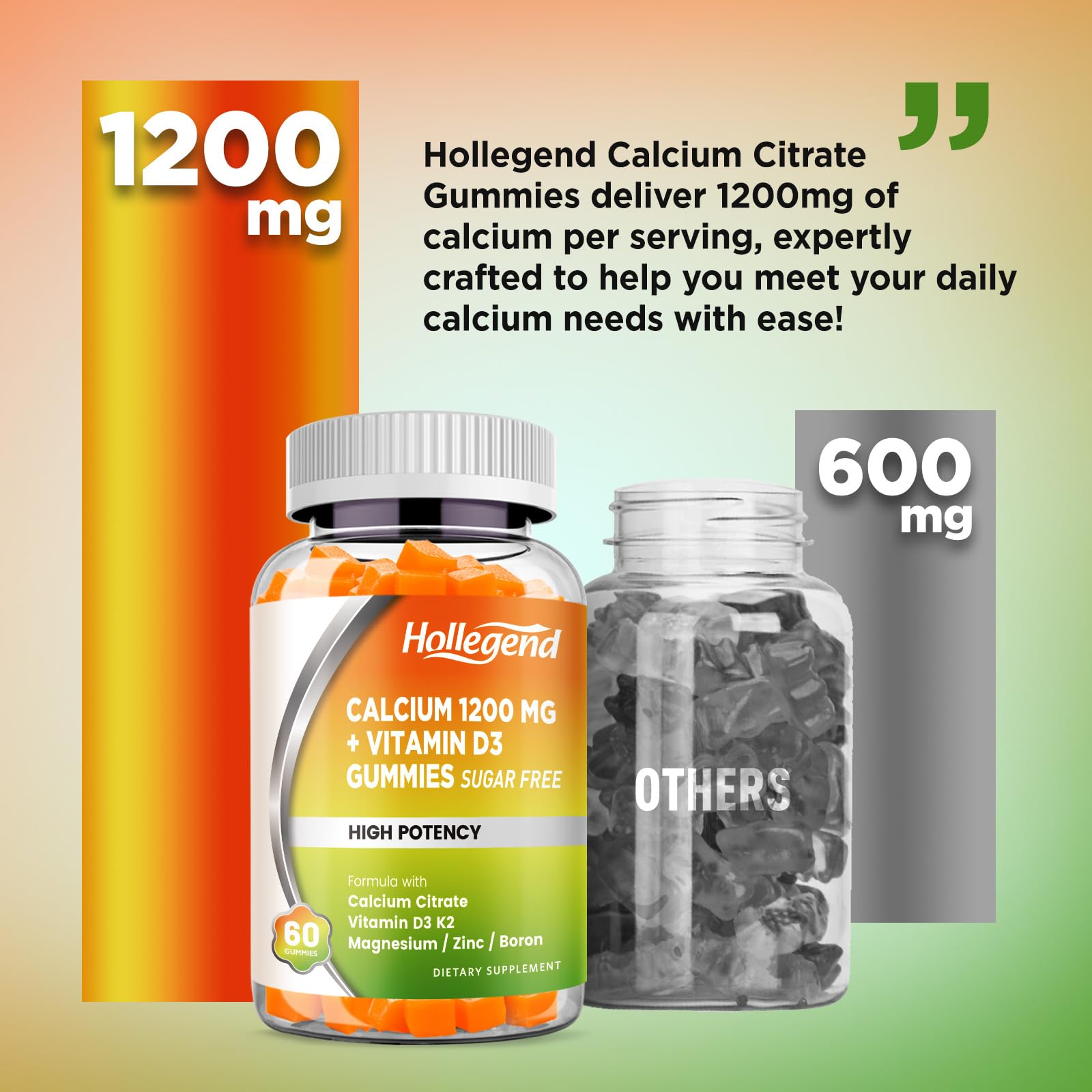 Close-up of HOLLEGEND Calcium Citrate Gummies with vitamin D3