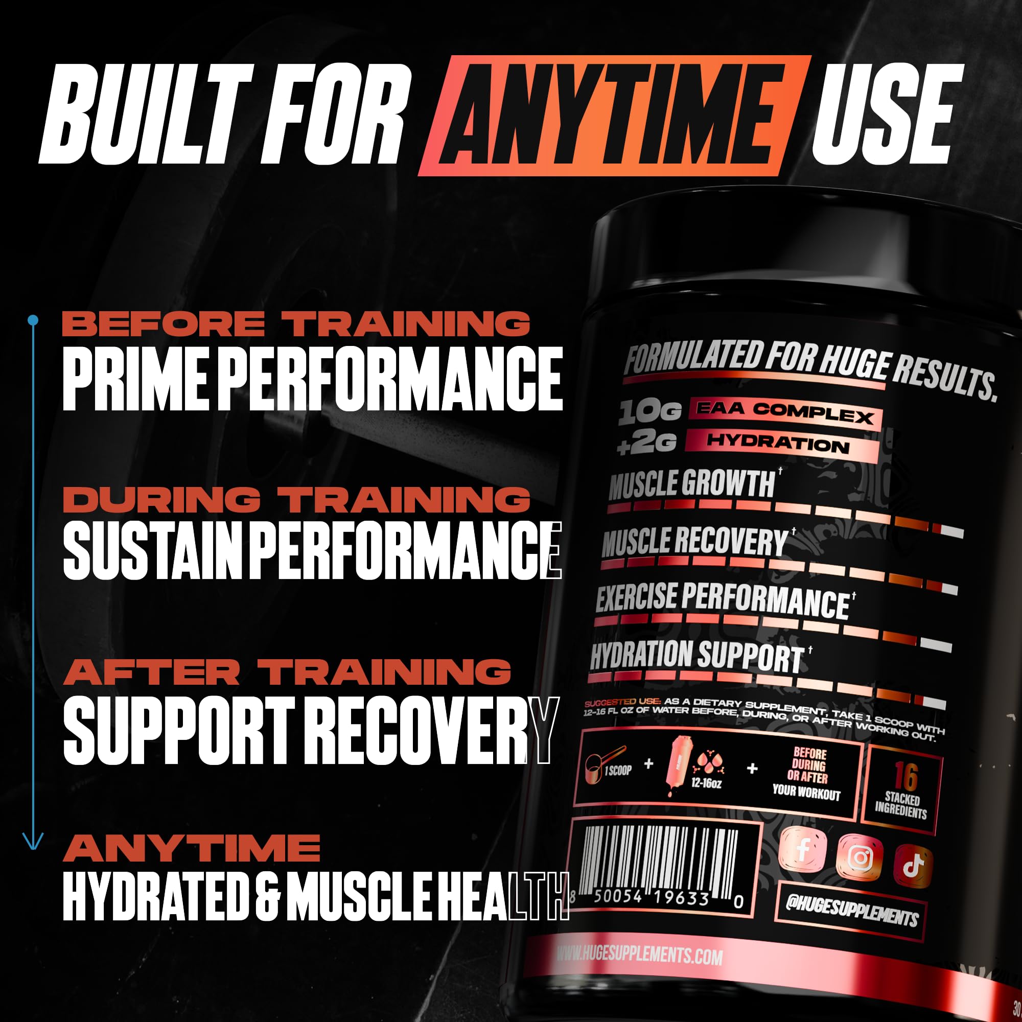 Close-up of Huge Supplements EAA Powder ingredients list