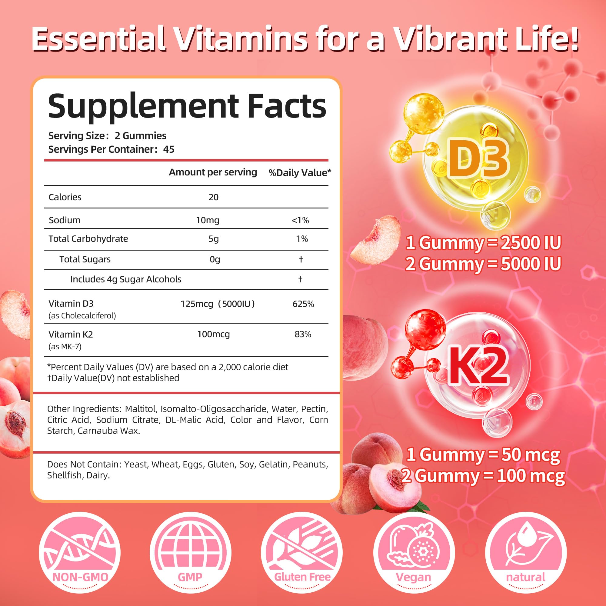 Close-up of IRIDESICENT Vitamin D3 K2 gummies showing liquid-filled texture