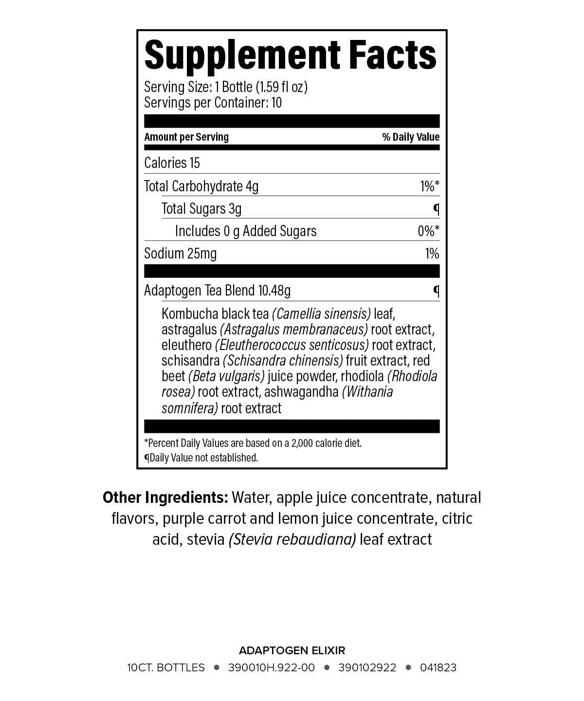 Close-up of Isagenix Adaptogen Elixir bottle with liquid