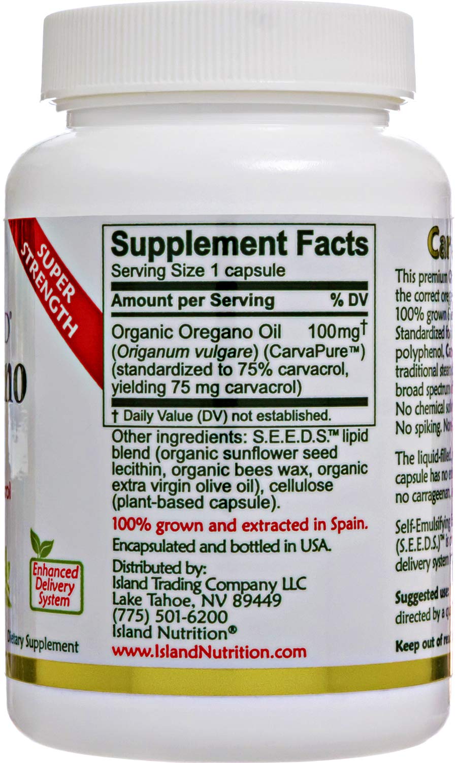 Close-up of Island Nutrition Oregano Oil Capsules