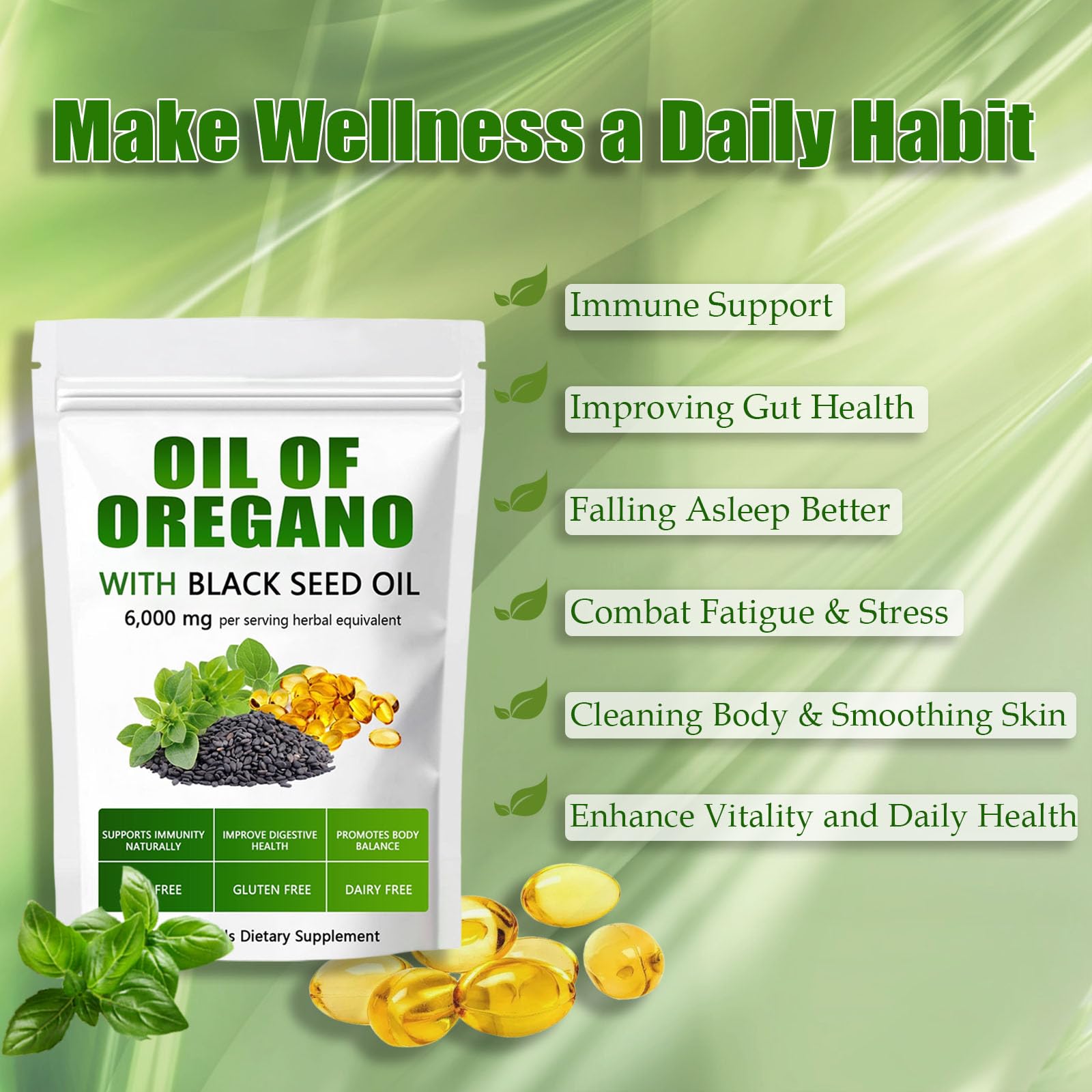 Close-up of ixarco Oil of Oregano Softgels capsules