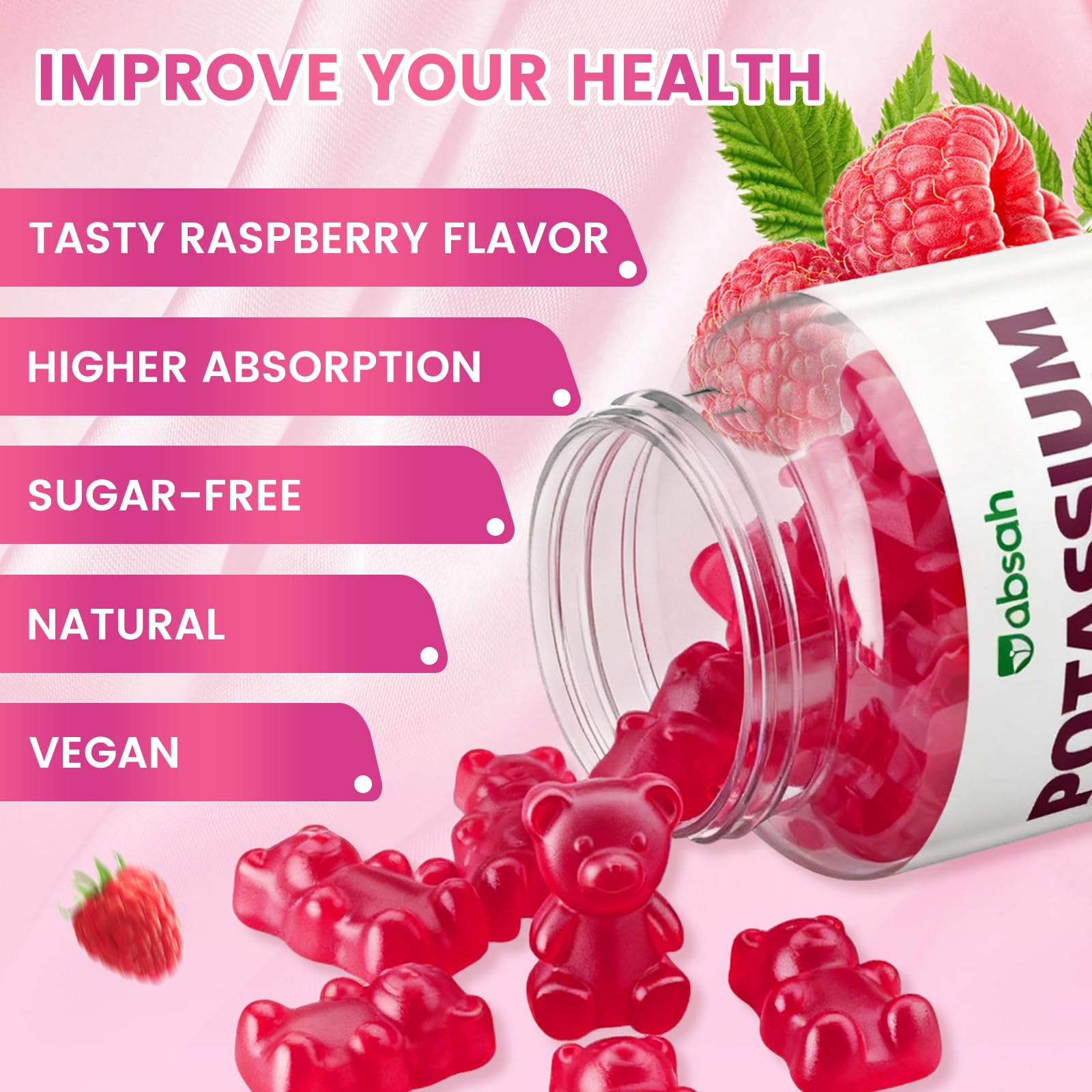 Close-up of Jabsah Potassium Citrate Gummies with raspberry flavour