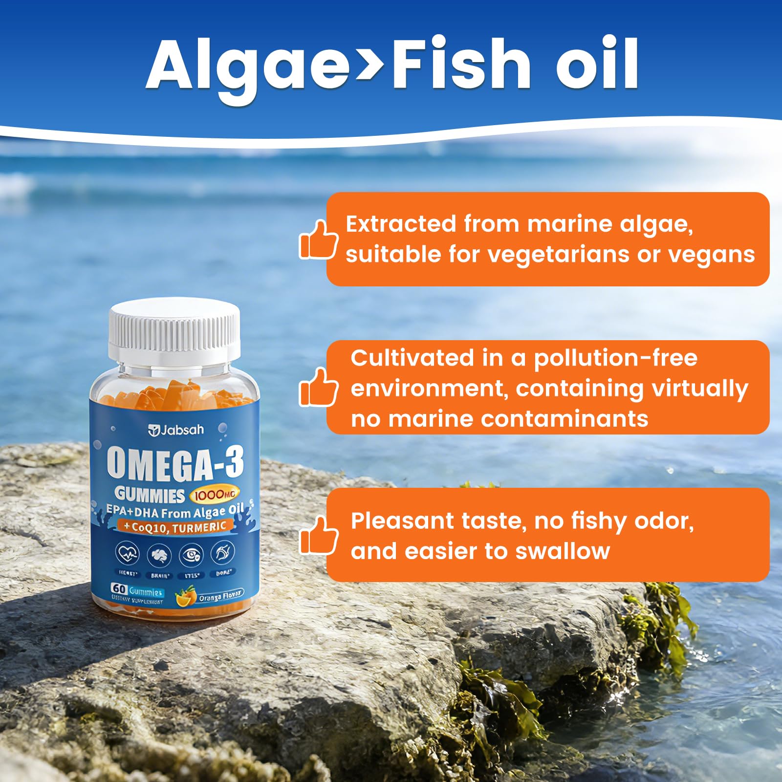 Close-up of Jabsah Vegan Omega-3 Algae Gummies