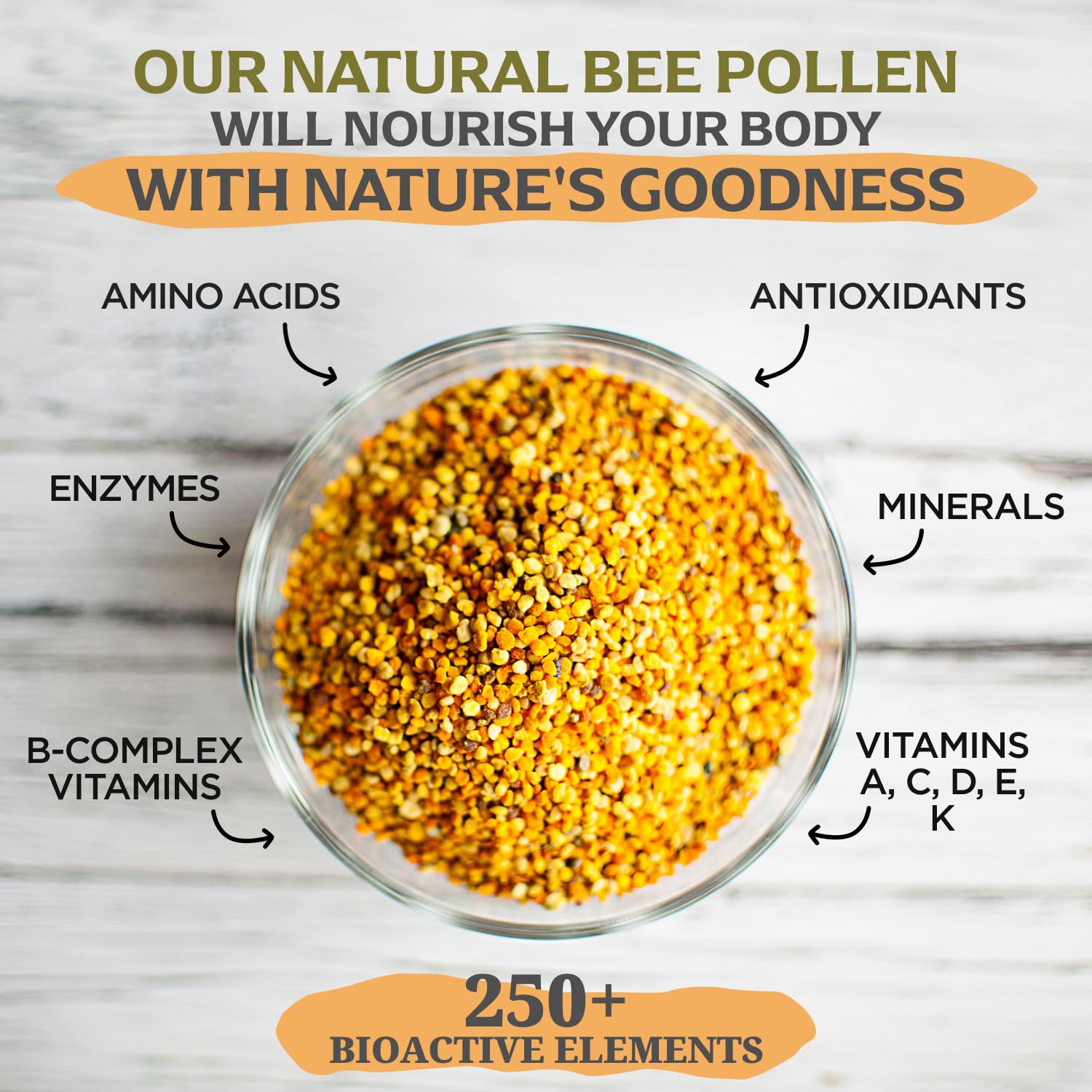 Close-up of JAMIE'S HIVE TO TABLE Raw Bee Pollen granules