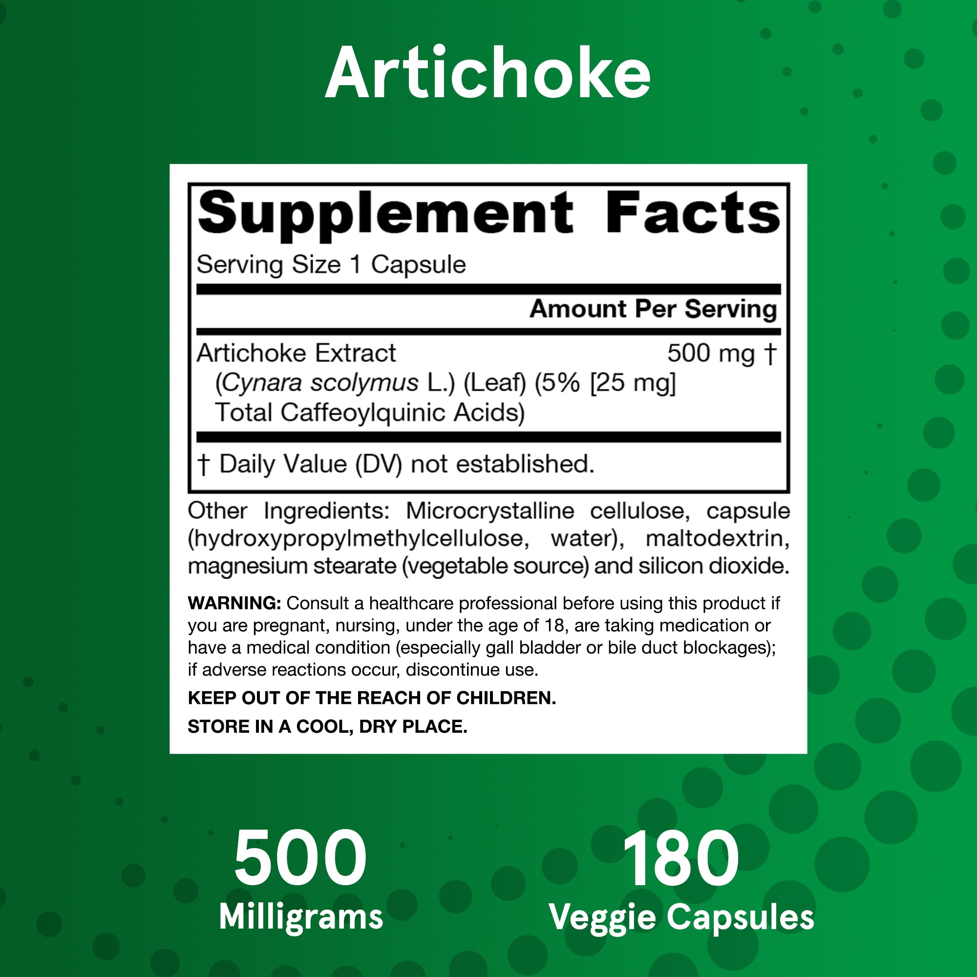 Close-up of Jarrow Formulas Artichoke 500mg Veggie Capsules