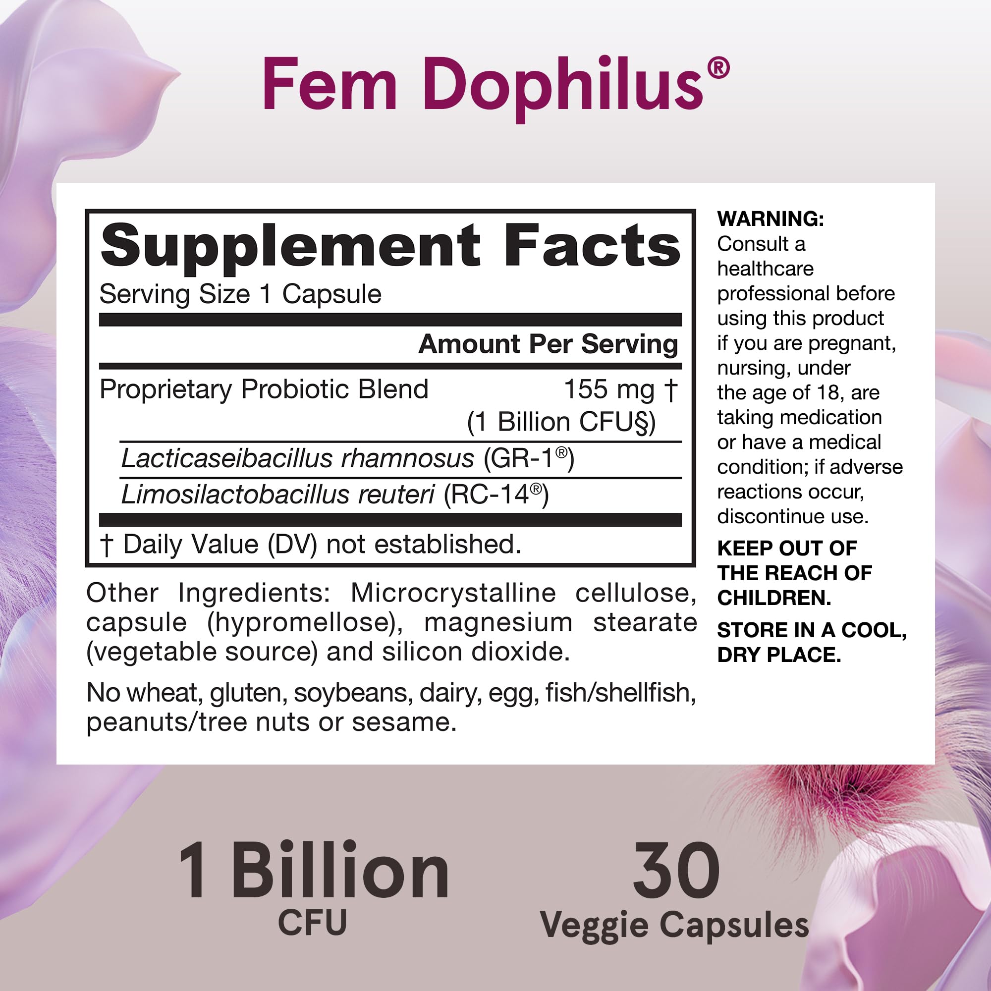 Close-up of Jarrow Formulas Fem-Dophilus Probiotics capsule