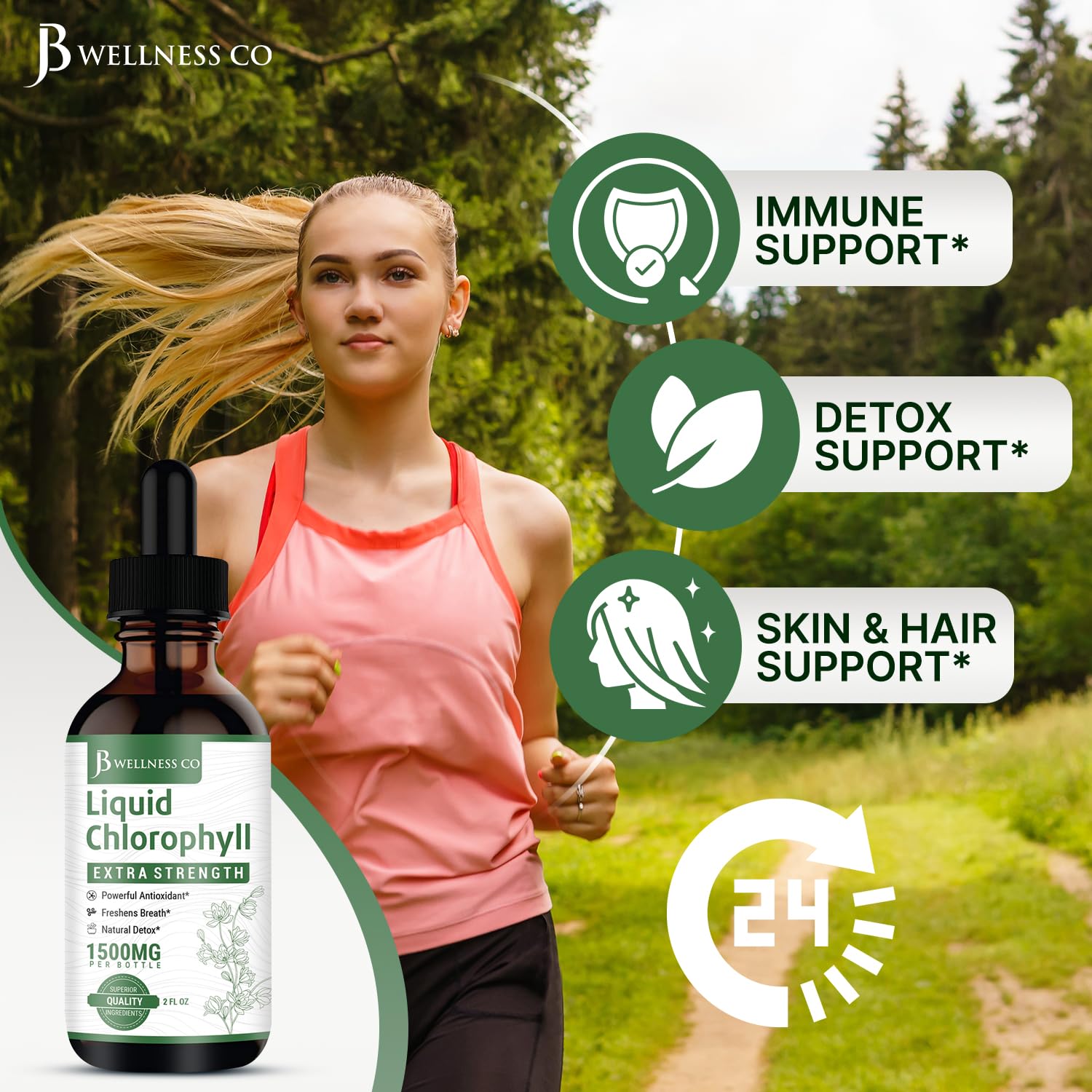 Close-up of JB Wellness Co Liquid Chlorophyll Drops ingredients