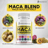 Close-up of JB Wellness Co Maca Fenugreek Ashwagandha capsules