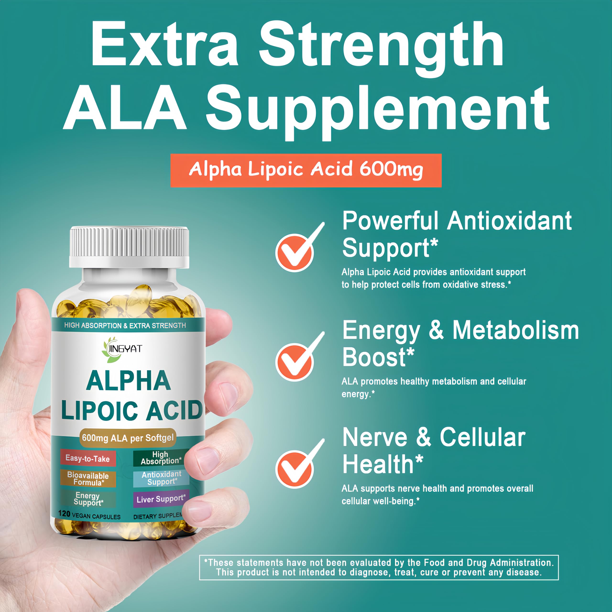 Close-up of JINGYAT Alpha Lipoic Acid softgel