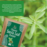 Close-up of Jiva Organics Stevia Leaf Powder packaging