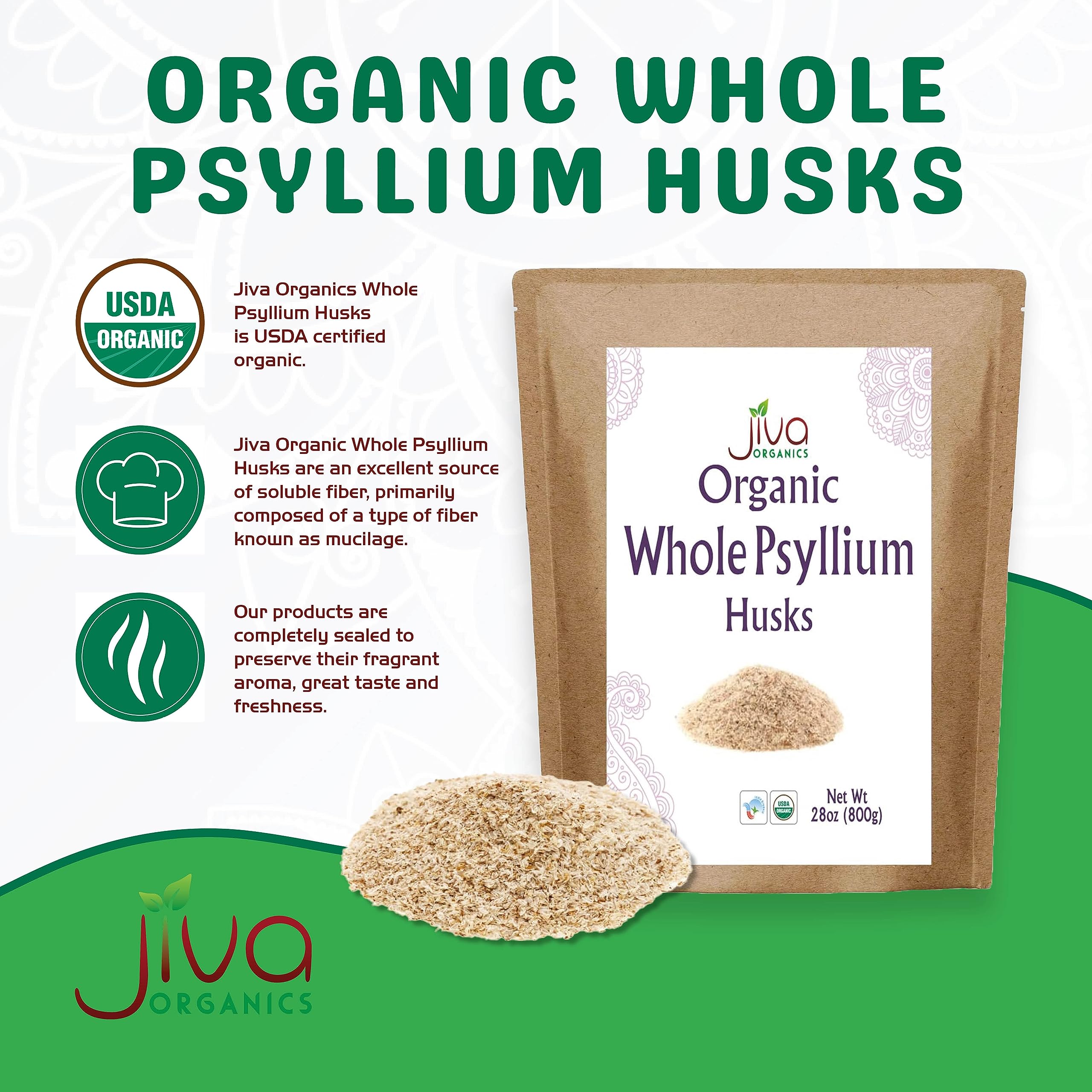 Close-up of Jiva Organics Whole Psyllium Husk texture