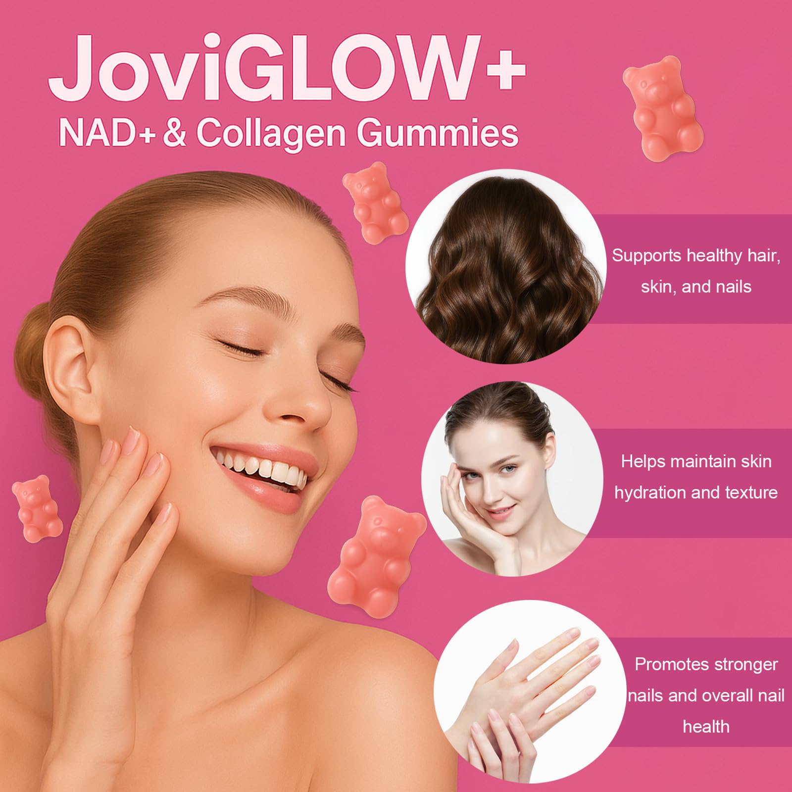 Close-up of Jovi Glow Collagen Gummies showing texture