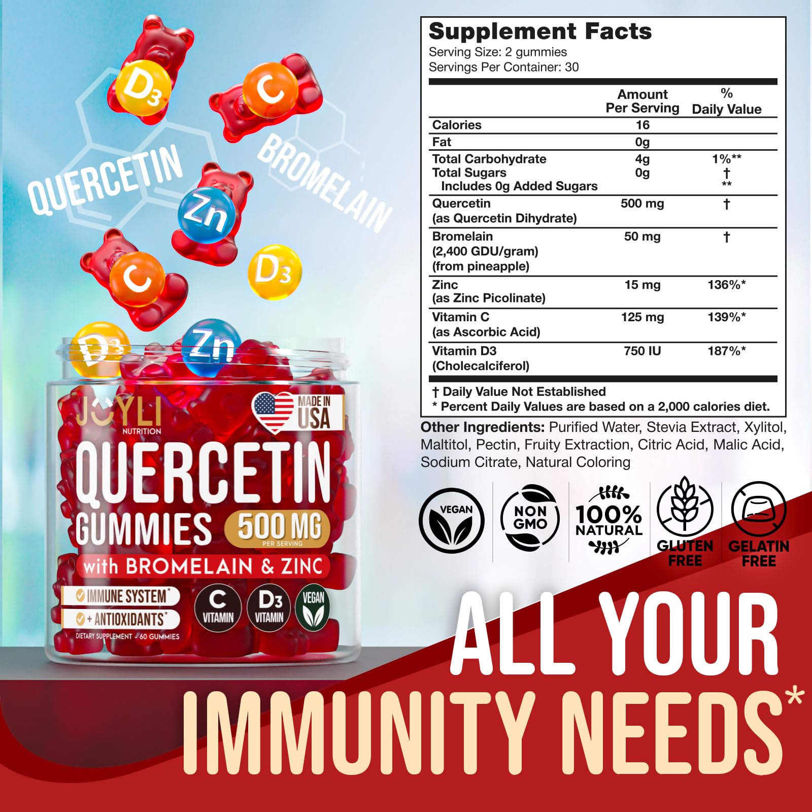 Close-up of JOYLI Nutrition Quercetin gummies