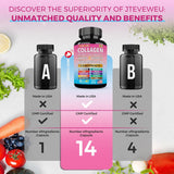 Close-up of JTEVEweu 14-in-1 Collagen Capsules showing ingredients