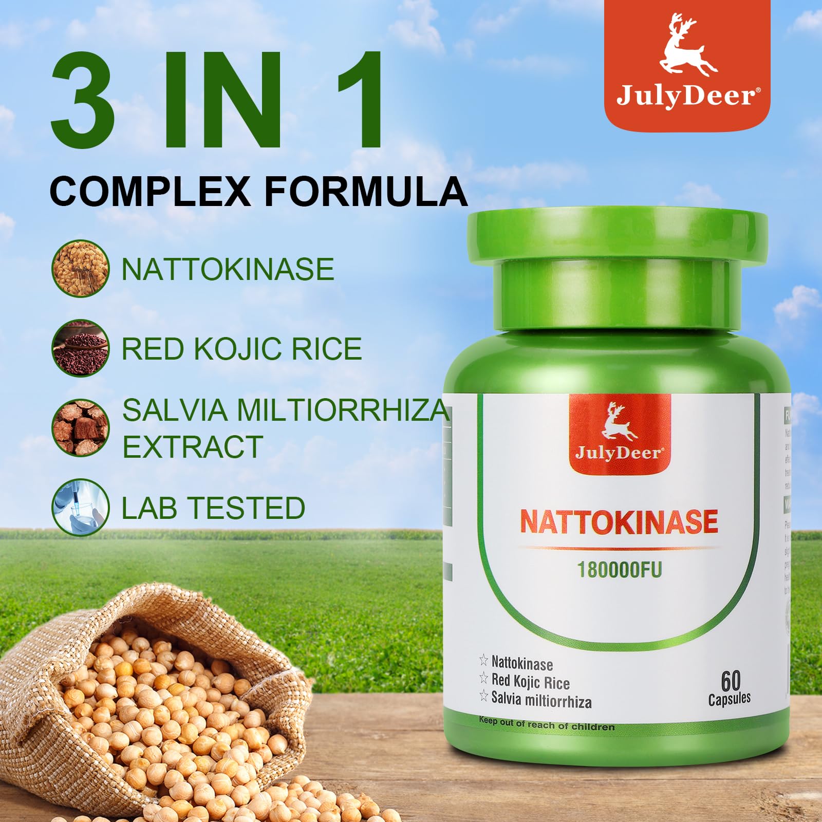 Close-up of JulyDeer Multi-Enzyme Supplement capsules