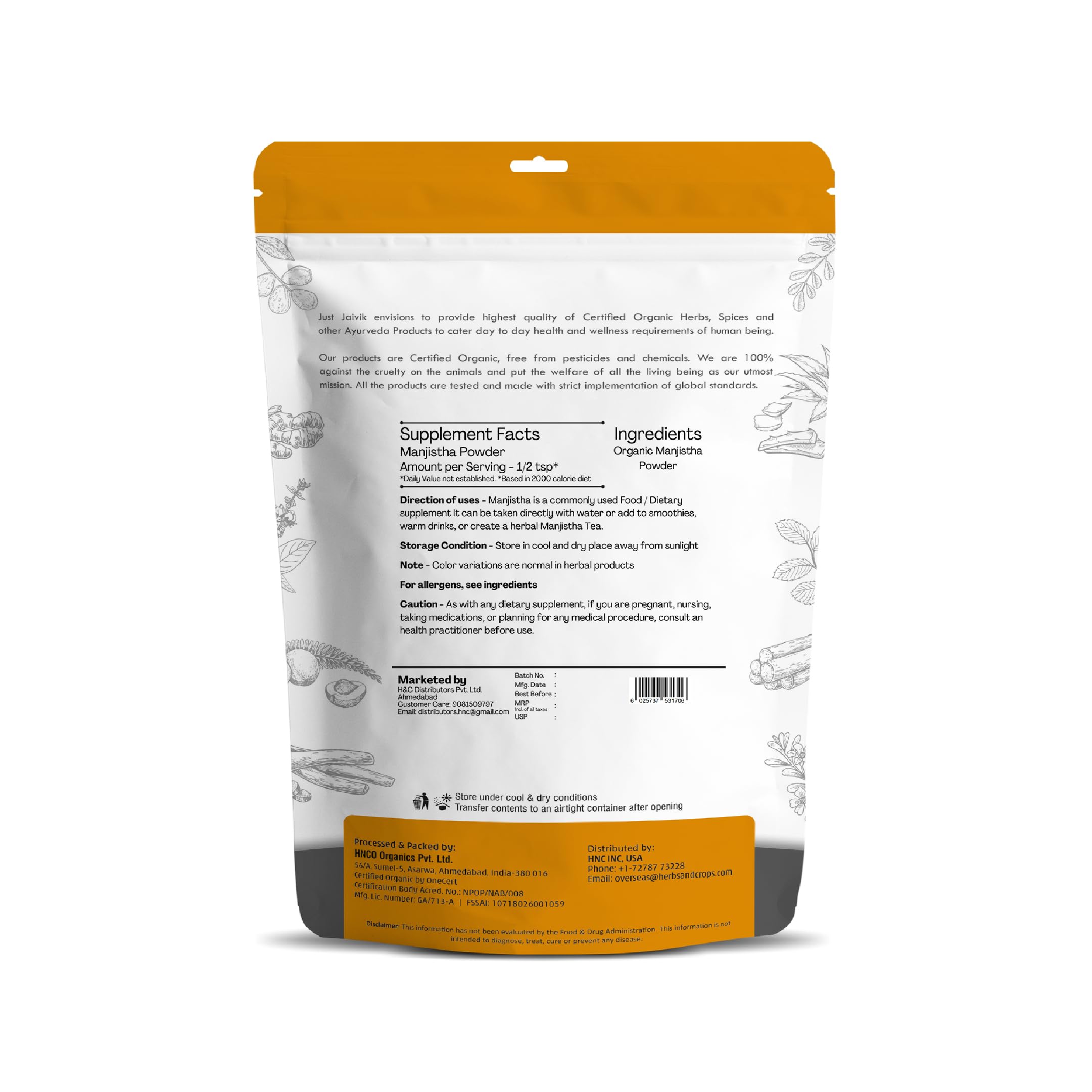 Close-up of Just Jaivik Manjistha Powder texture