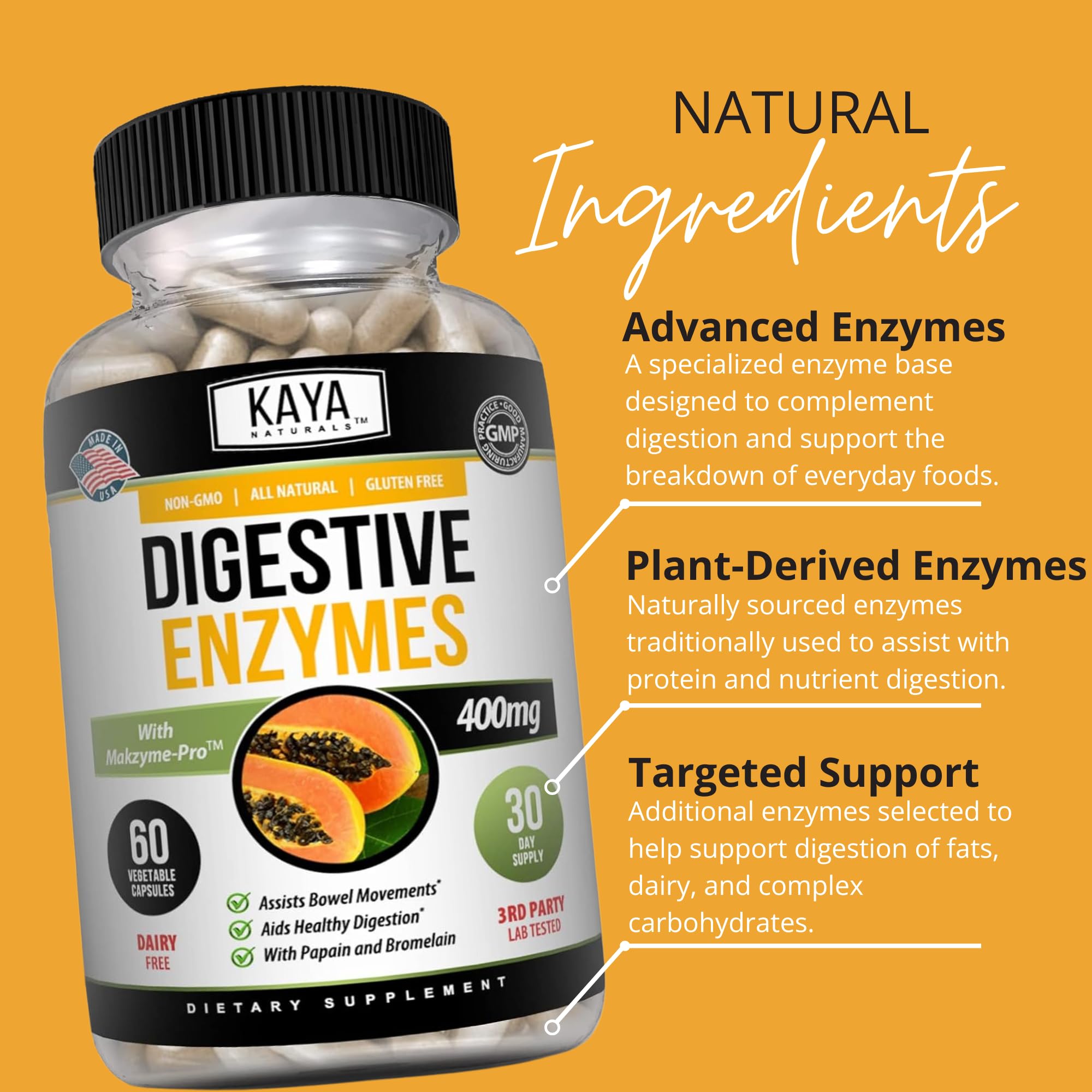Close-up of Kaya Naturals daily Enzymes 50g capsule