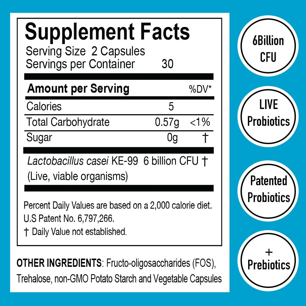 Close-up of KE-99 LACTO Probiotic Capsules showing individual capsule