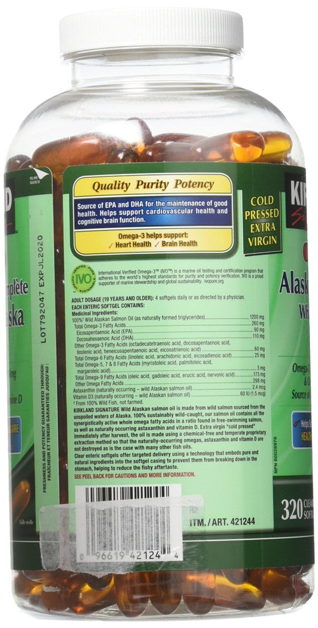 Close-up of KIRKLAND Wild Alaskan Salmon Oil softgel