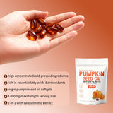 Close-up of KITABIO Pumpkin Seed Oil & Saw Palmetto softgel bottle