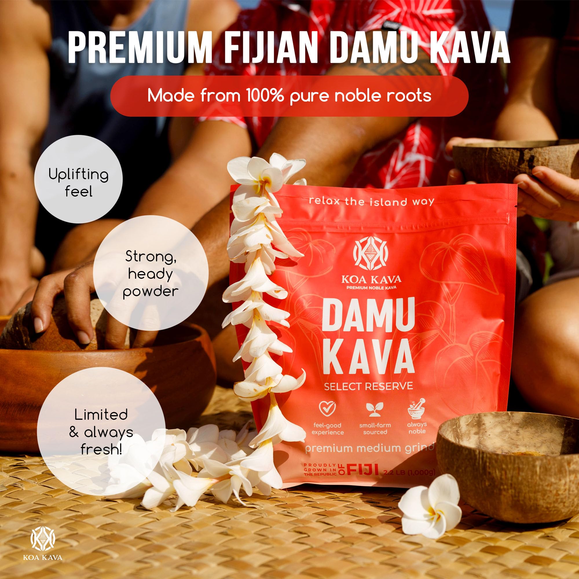 Close-up of Koa Kava Damu Kava powder