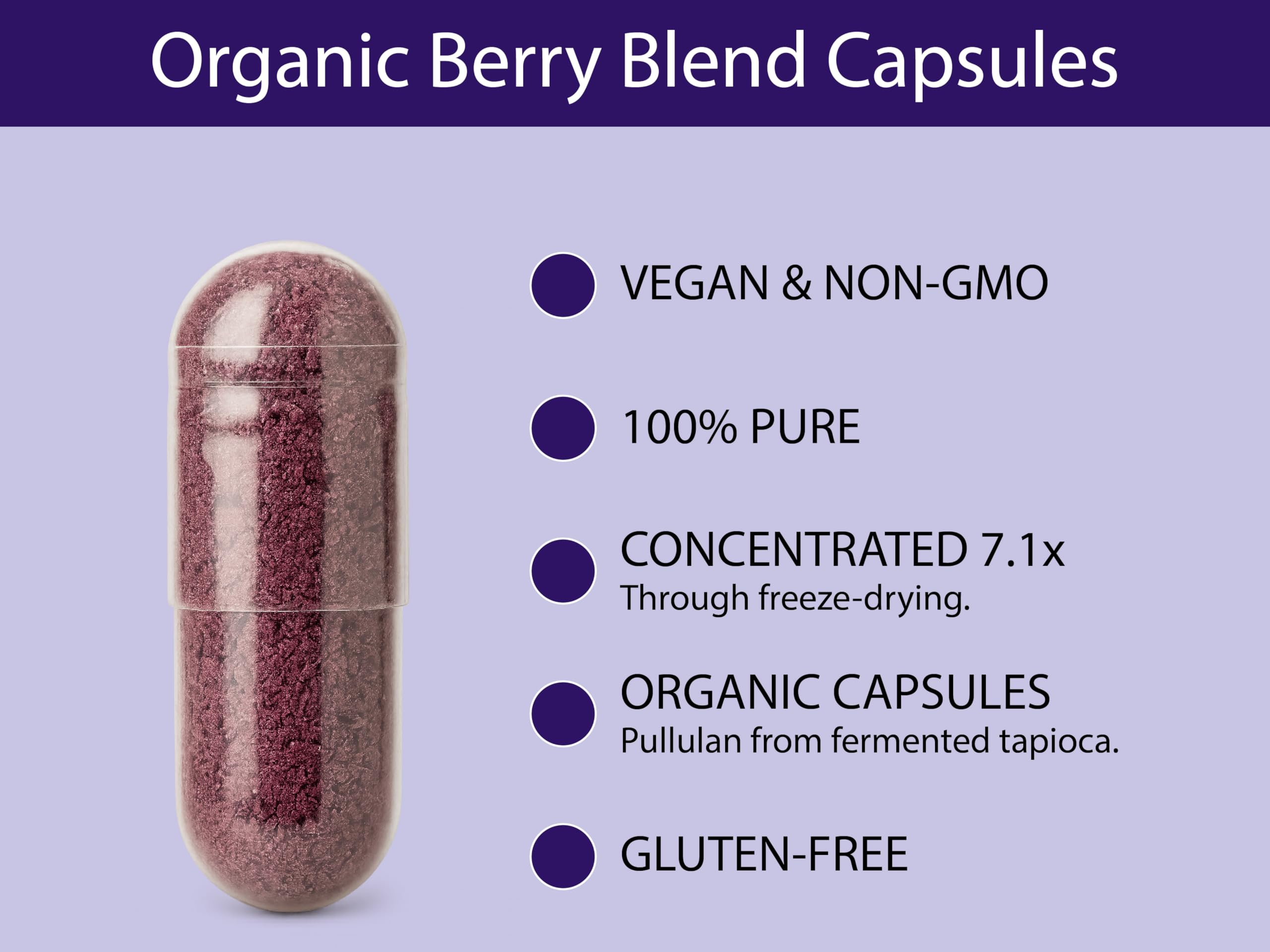 Close-up of KOYAH Organic Berry Powder Capsules
