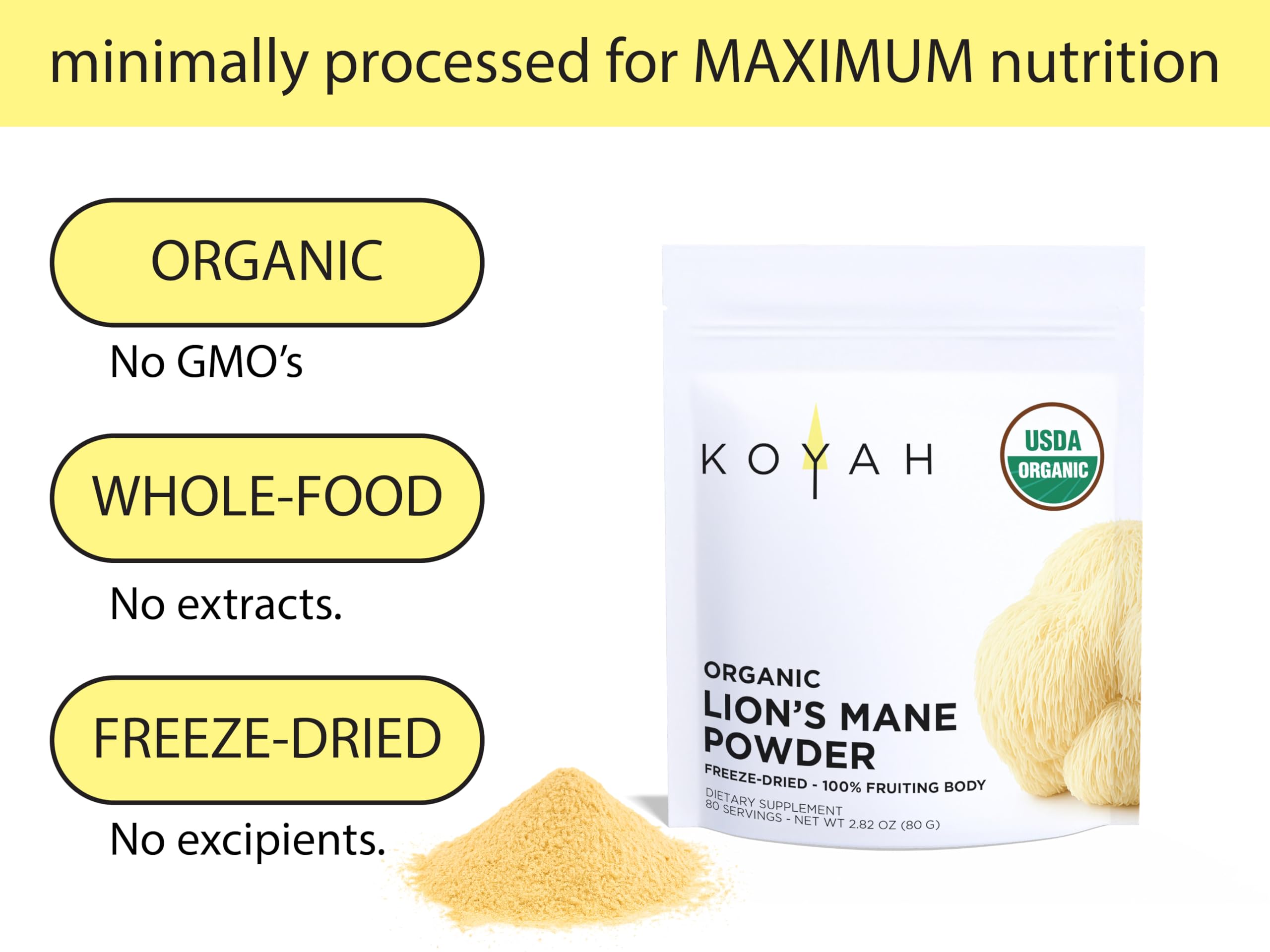 Close-up of KOYAH Organic Lion's Mane Powder texture
