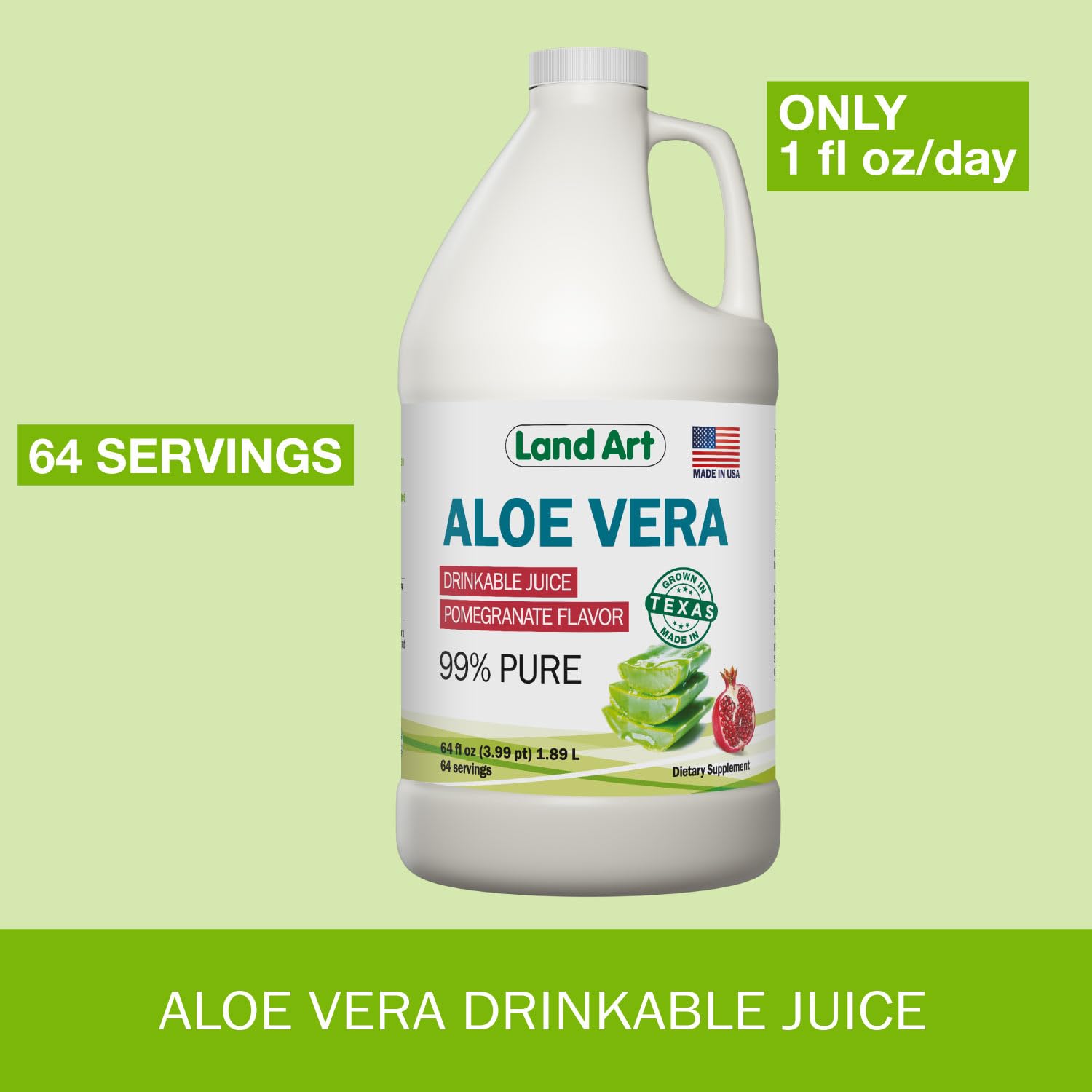 Close-up of Land Art Pomegranate Aloe Vera Juice label