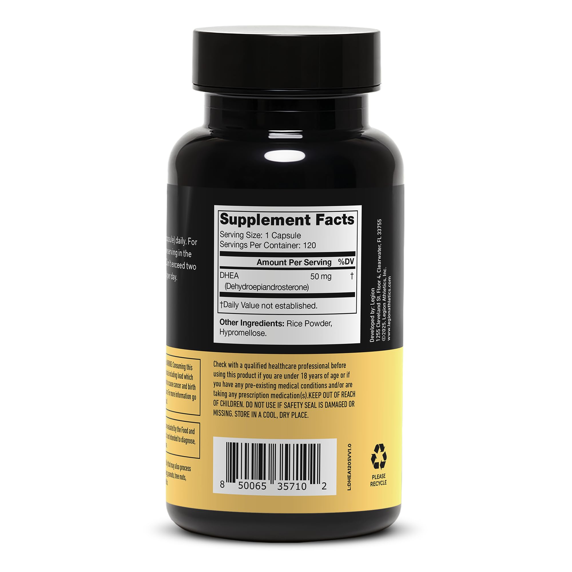 Close-up of LEGION DHEA 50mg capsule