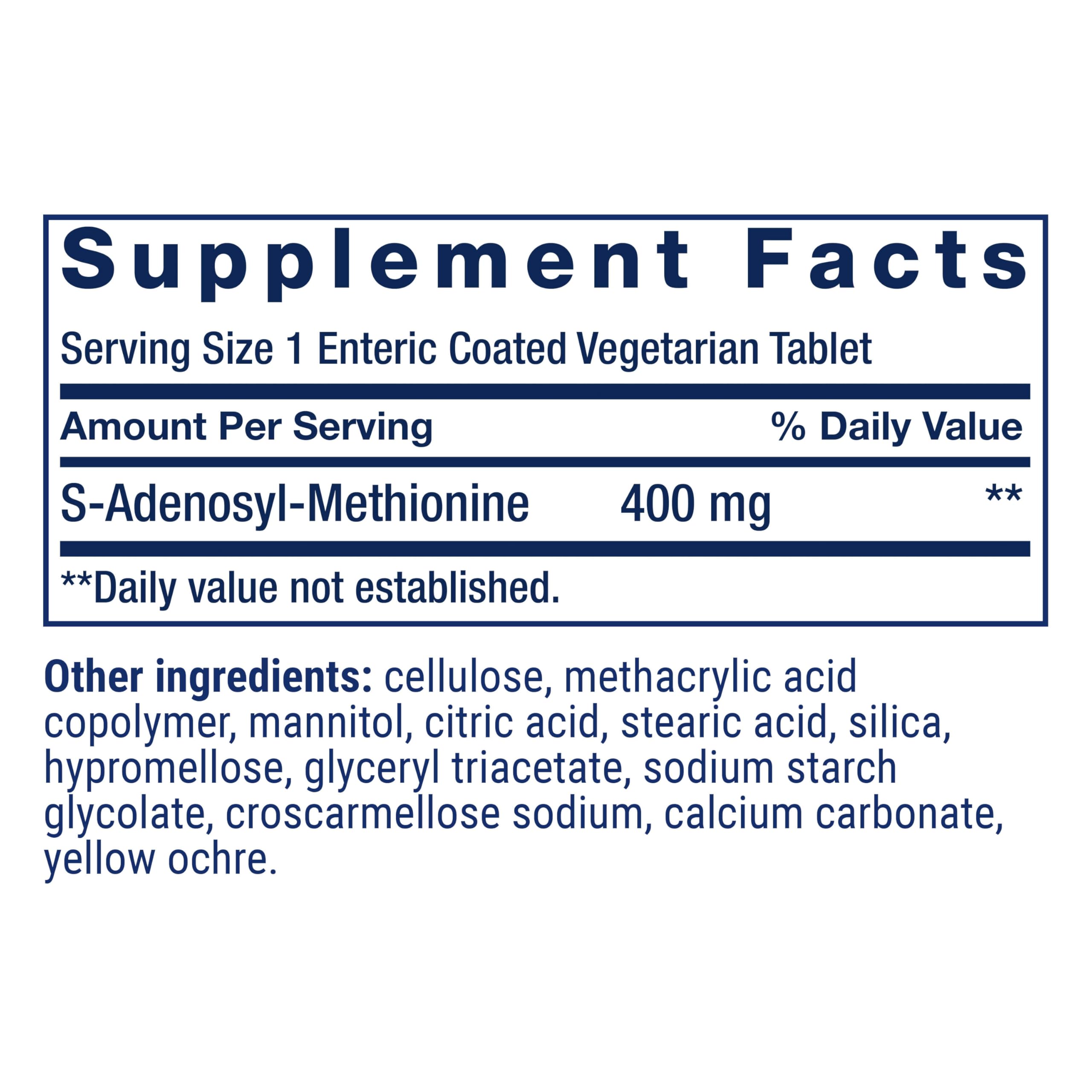 Close-up of Life Extension SAMe 400mg tablet showcasing size and shape