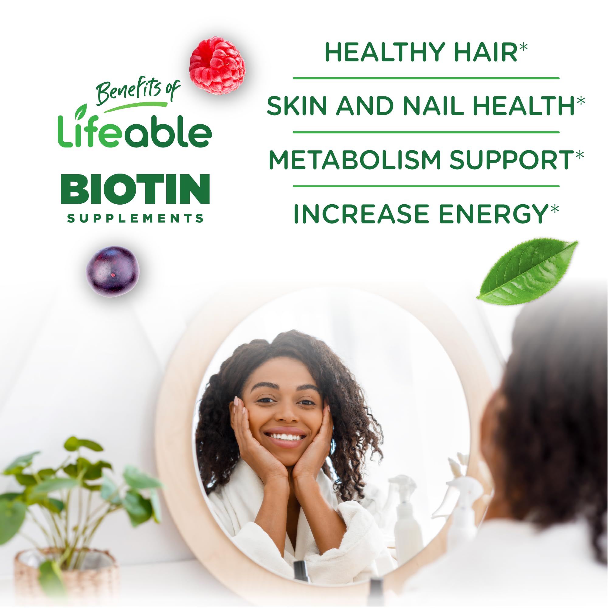 Close-up of Lifeable Biotin Gummies showcasing two gummies