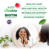 Close-up of Lifeable Biotin Gummies showcasing two gummies