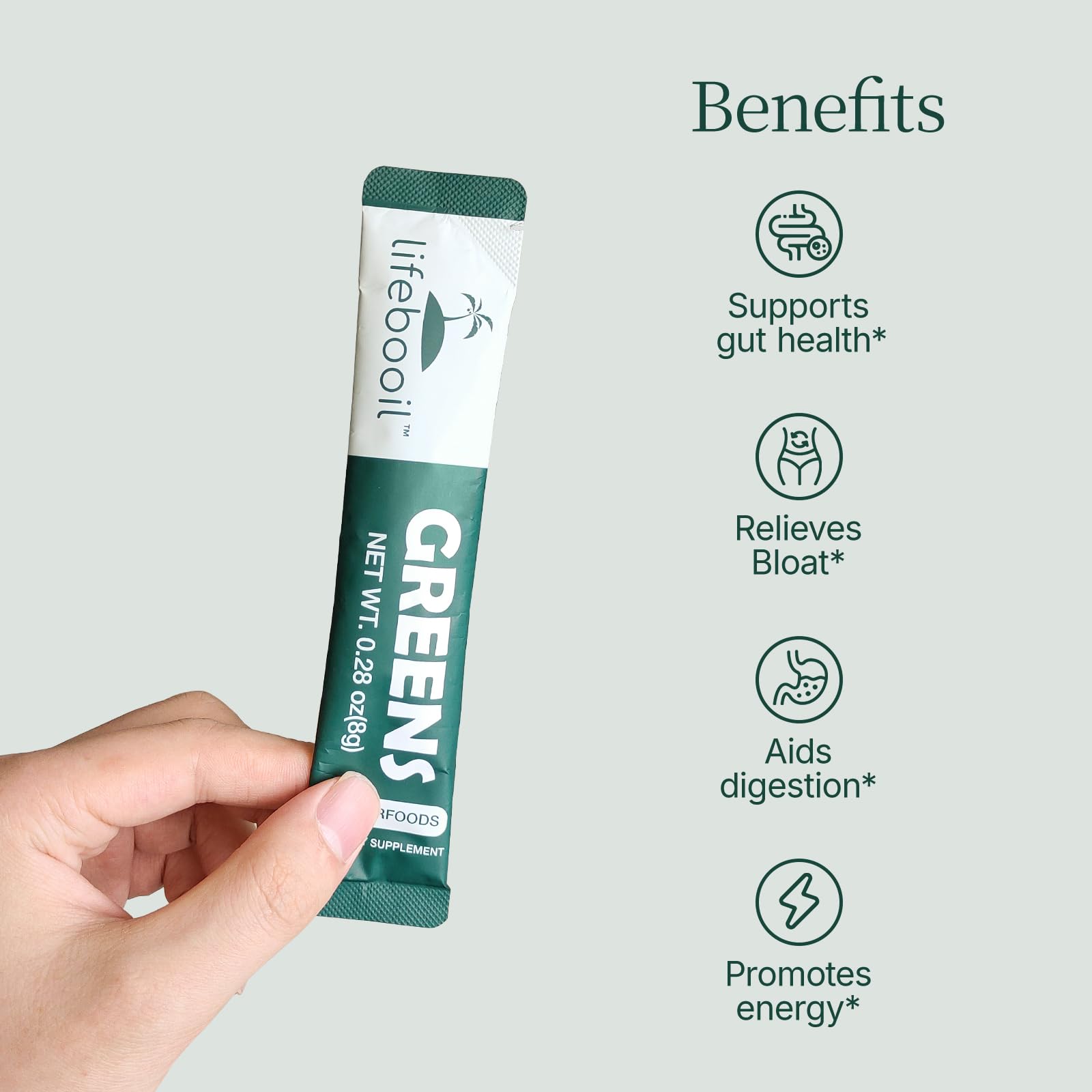 Close-up of Lifebooil Spirulina stick packs