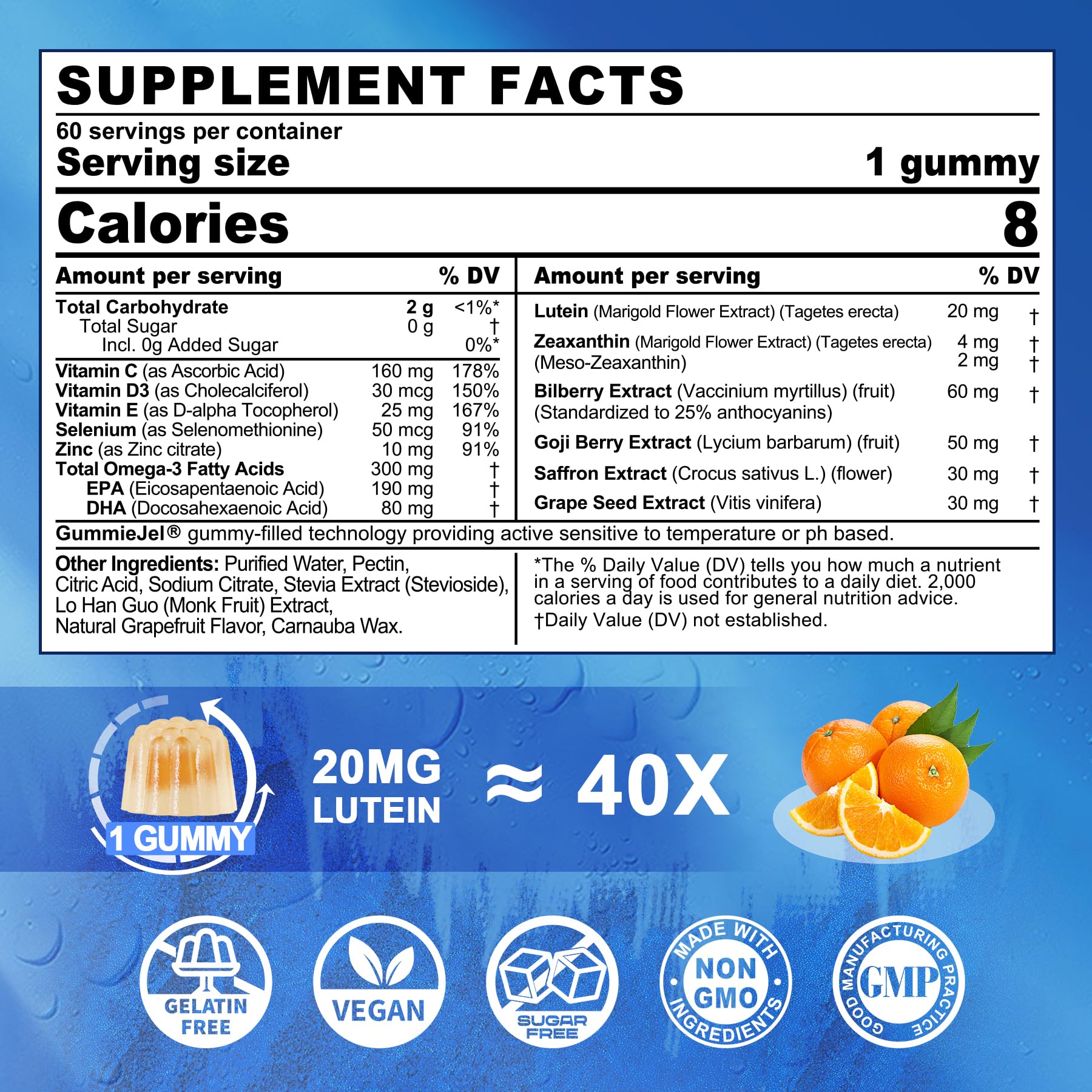 Close-up of LILICARE Lutein Zeaxanthin Gummies showing texture