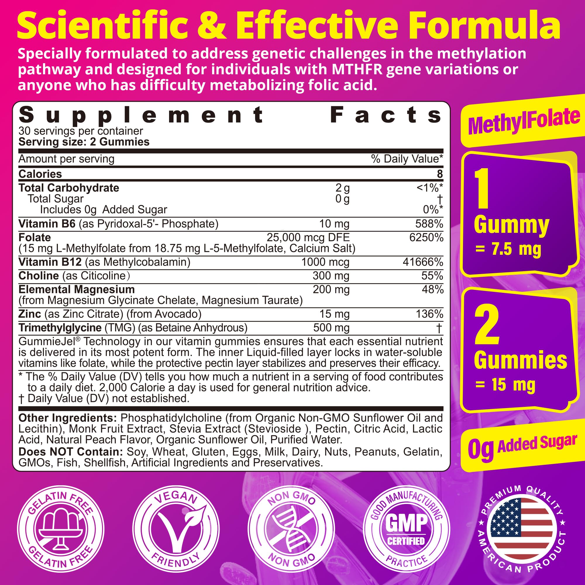 Close-up of LILICARE Methylfolate Gummies showing texture