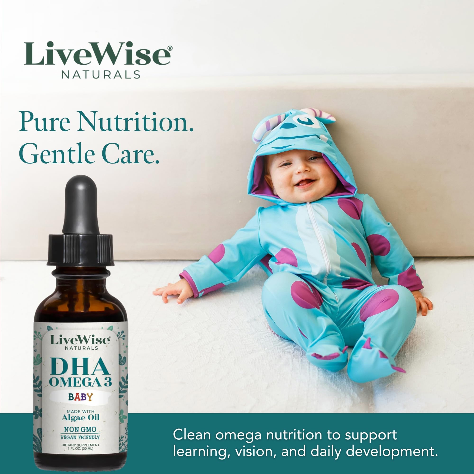 Close-up of Live Wise Naturals DHA Omega-3 Liquid dropper